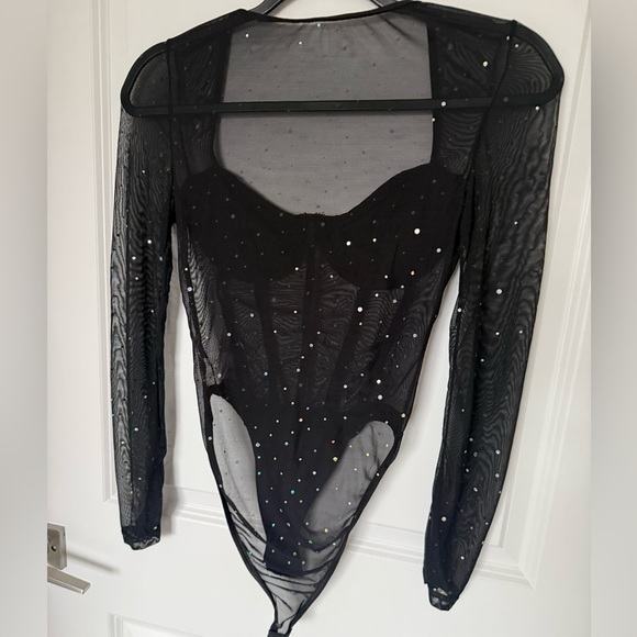 Tops - Chic Black Sheer Bodysuit with Sparkling Accents